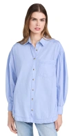 FREE PEOPLE HAPPY HOUR SOLID SHIRT SERENE CERULEAN
