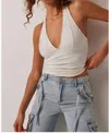 Free People Still Here Ruched Halter Top In White