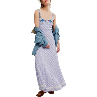 Free People Havenwood Embroidered Check Maxi Dress In Blue