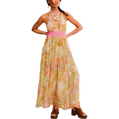 Free People Haze Print Wide Leg Halter Jumpsuit In Multi