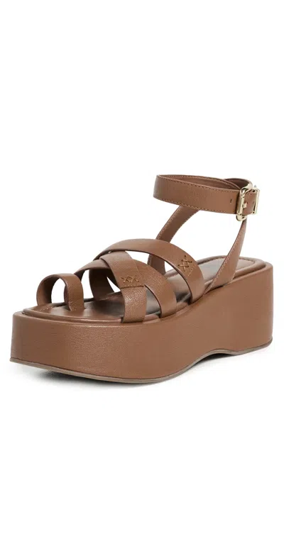 Free People Hazel Flatform Sandals Latte Leather In Brown