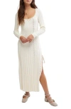 Free People Heart Of Gold Long Sleeve Cable Maxi Sweater Dress In Egret