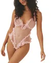 Free People Intimately Fp Heart To Heart Ruffle Dotted Mesh Teddy In Pink