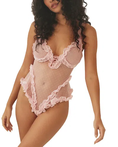 Free People Intimately Fp Heart To Heart Ruffle Dotted Mesh Teddy In Pink