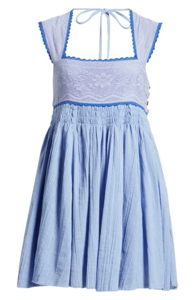Free People Heartland Embroidered Bodice Cotton Minidress In Blue