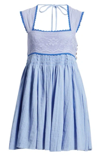 Free People Heartland Embroidered Bodice Cotton Minidress In Blue Heron Combo