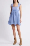 Free People Heartland Embroidered Bodice Cotton Minidress In Blue Heron Combo