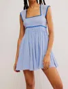 Free People Heartland Embroidered Bodice Cotton Minidress In Blue