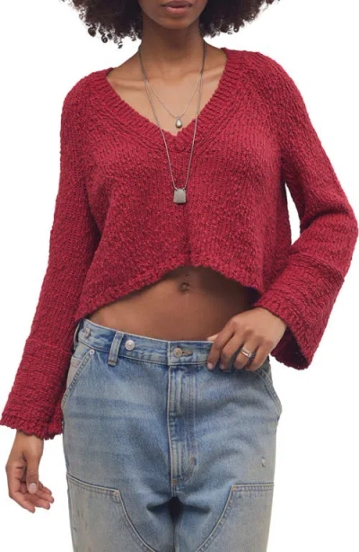 Free People Heartland V-neck Cotton Sweater In Red