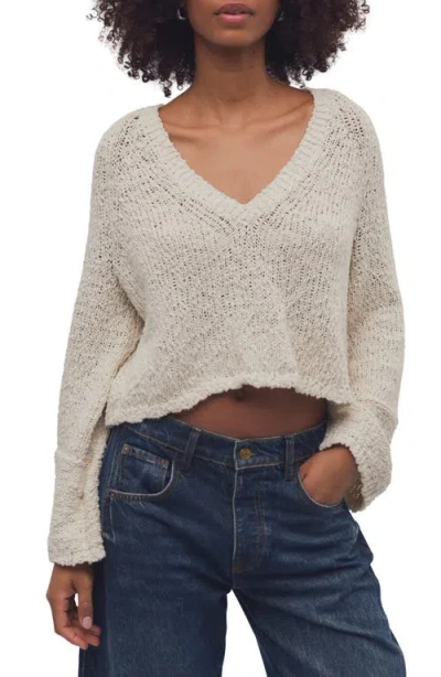 Free People Heartland V-neck Cotton Sweater In White