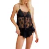 Free People Hearts Racing Sheer Lace & Mesh Pajamas In Black