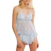 Free People Hearts Racing Sheer Lace & Mesh Pajamas In Blue