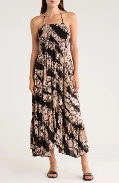 Free People Heat Wave Floral Print High/low Dress In Black