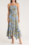 Free People Heat Wave Floral Print High/low Dress In Blue