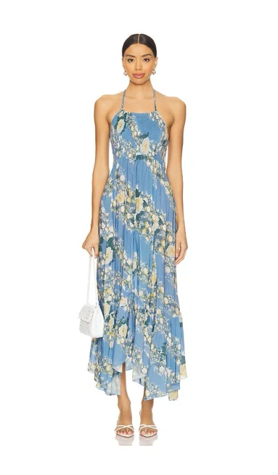 Free People Heat Wave Printed Maxi Dress In Allue Blue Combo