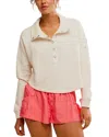Free People Henley Style Oversized Long Sleeve Tee In White