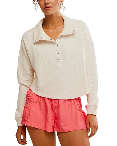 Free People Henley Style Oversized Long Sleeve Tee In White