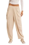 Free People High Road Pull-on Linen Blend Barrel Pants In Birch