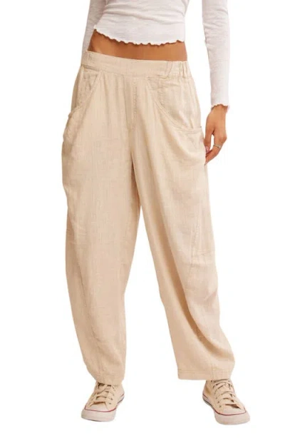 Free People High Road Pull-on Linen Blend Barrel Pants In Birch