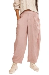 Free People High Road Pull-on Linen Blend Barrel Pants In Blush Tint