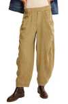 Free People High Road Pull-on Linen Blend Barrel Pants In Green