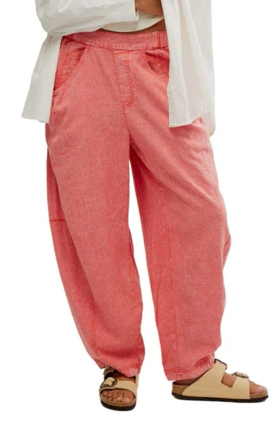 Free People High Road Pull-on Linen Blend Barrel Trousers In Mandarin Red