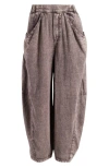 Free People High Road Pull-on Linen Blend Barrel Pants In Walnut