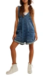 Free People High Roller Denim Short Overalls In Blue