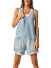 Free People High Roller Shortall Bright Eyes In Denim In Multi