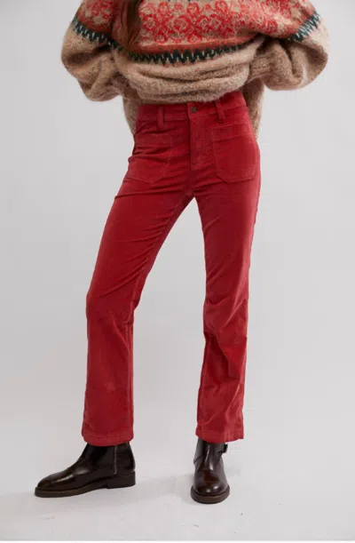 FREE PEOPLE HIGH TIME KICK FLARE PANTS IN RED DAHLIA