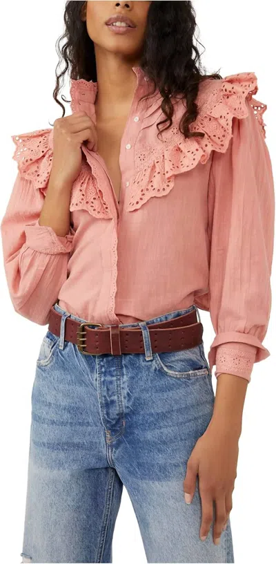 Free People Hit The Road Button-down Blouse In Sun Sand In Pink