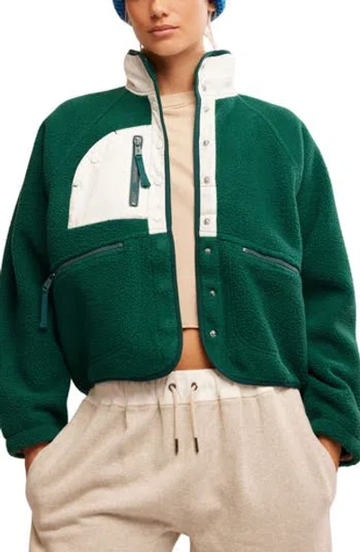 Free People Hit The Slopes Mixed Media Faux Shearling Jacket In Green