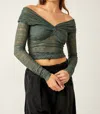 Free People Hold Me Closer Lace Off The Shoulder Crop Top In Green