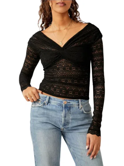 Free People Hold Me Closer Twisted Lace Top In Black