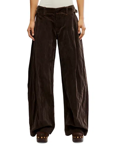 Free People Holding Onto This Cotton Blend Wide Leg Pants In Brown