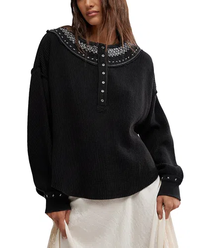 Free People Holly Henley Top In Black Combo