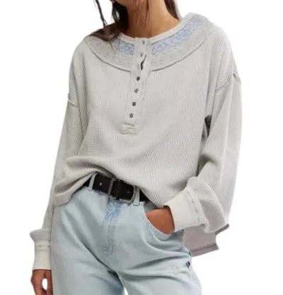 Free People Holly Henley Top In Heather Grey Combo In Multi