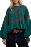 Free People Holly Smocked Embroidered Top In Green
