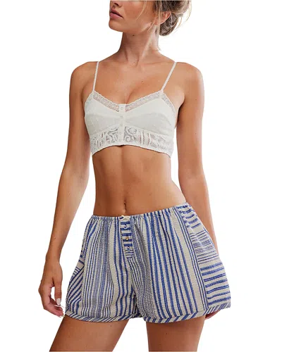 Free People Home By 8 Textured Stripe Cotton Boxer Shorts In Blue