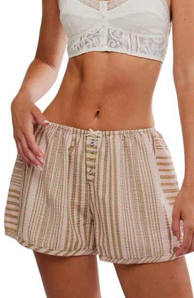 Free People Home By 8 Textured Stripe Cotton Boxer Shorts In Multi