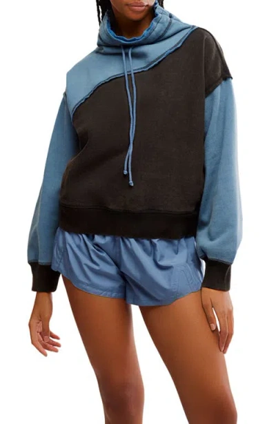 Free People Homestretch Colorblock Tie Neck Sweatshirt In Blue