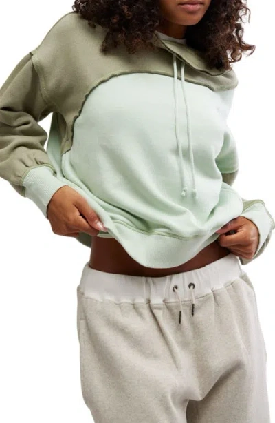 Free People Homestretch Colorblock Tie Neck Sweatshirt In Sage Stone Combo