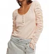 Free People Hope Henley Long Sleeve Shirt In Strawberry Float In Pink