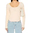 Free People Hope Henley Long Sleeve Shirt In Strawberry Float In Neutral