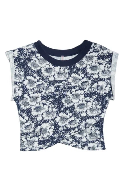 Free People Hot Shot Floral Crossover Stretch Cotton Top In Blue