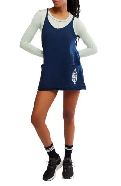 Free People Hot Shot Logo Pocket Stretch Cotton Minidress In Midnight Navy Combo