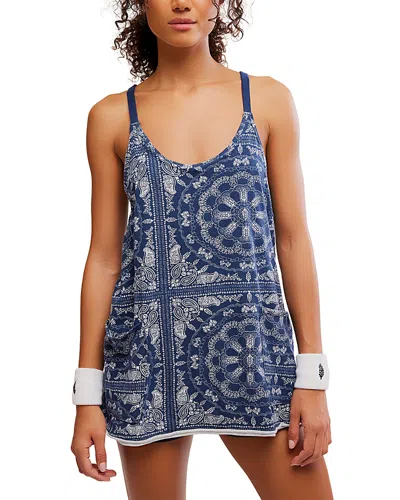 Free People Hot Shot Mini Printed Romper Dress In Blue