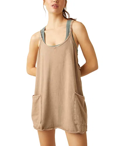 Free People Hot Shot Romper Mini Dress In Neutral