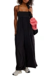 Free People Hot Shot Strappy Stretch Cotton Jumpsuit In Black