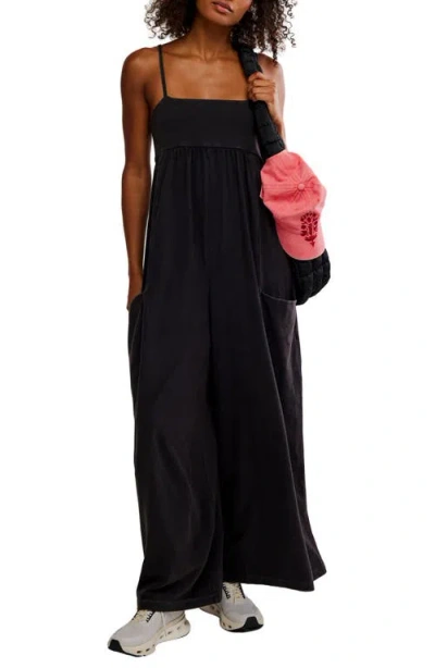 Free People Hot Shot Strappy Stretch Cotton Jumpsuit In Black